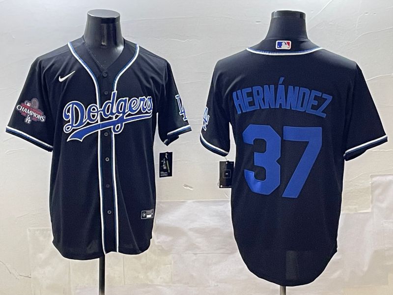 Men 2025 Los Angeles Dodgers #37 Hernandez Black Three generations Fashion Nike MLB Jersey style 10